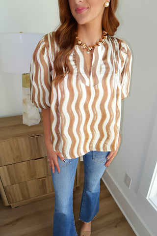 Wavy Stripe Top - Taupe