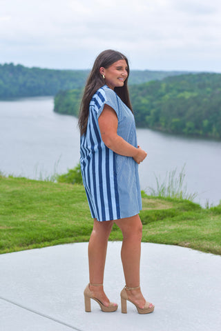 Contrast Stripe Dress - Navy