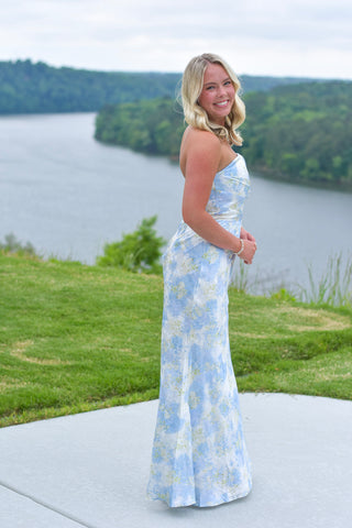 Blue Satin Floral