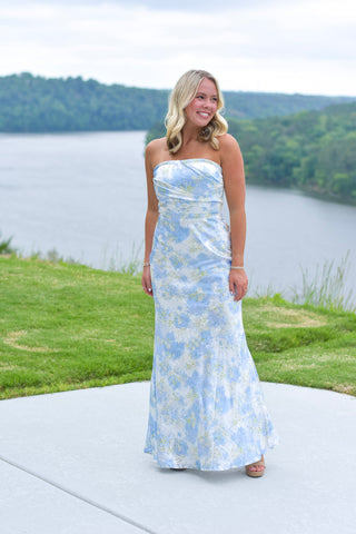 Blue Satin Floral