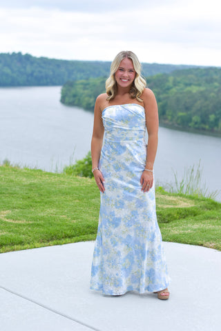Blue Satin Floral