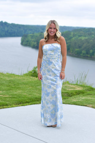 Blue Satin Floral
