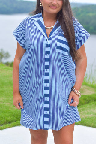 Contrast Stripe Dress - Navy Small Contrast Stripe Dress - Navy Small