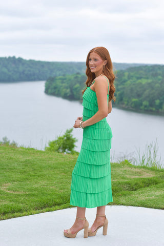 Pleated Midi Dress - Green