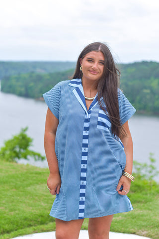 Contrast Stripe Dress - Navy