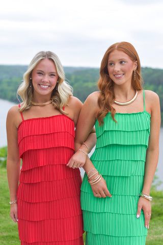 Pleated Midi Dress - Red