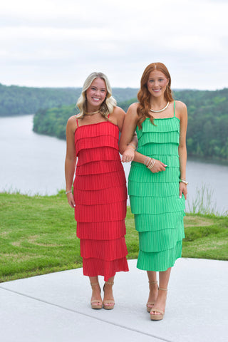 Pleated Midi Dress - Green
