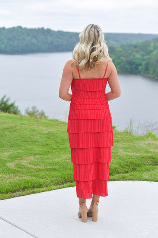 Pleated Midi Dress - Red