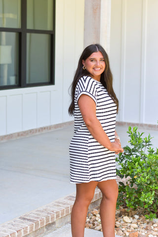 Textured Stripe Dress - Black