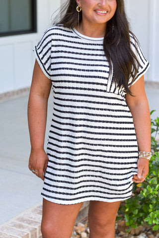 Textured Stripe Dress - Black