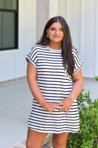 Textured Stripe Dress - Black