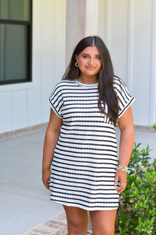 Textured Stripe Dress - Black