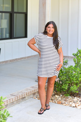 Textured Stripe Dress - Black