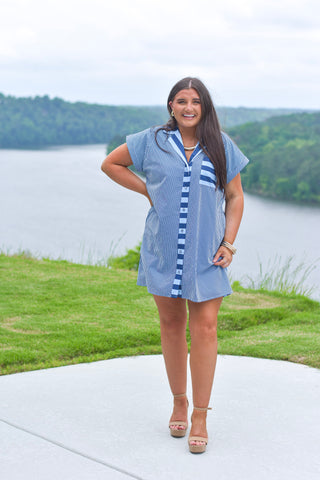 Contrast Stripe Dress - Navy