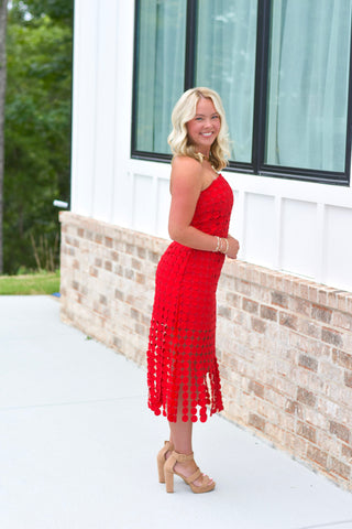Circle Lace Dress - Red
