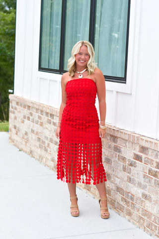 Circle Lace Dress - Red