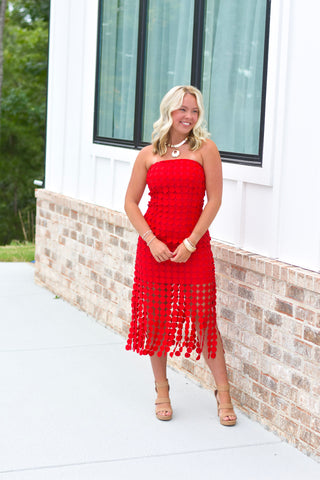 Circle Lace Dress - Red