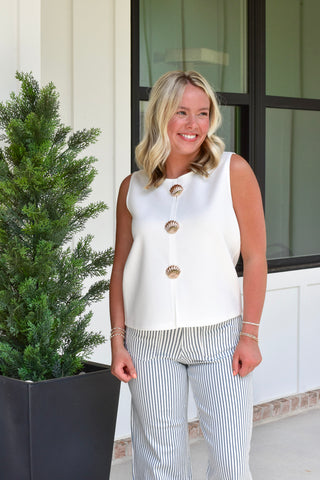 Shell Button Top - White