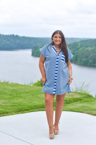 Contrast Stripe Dress - Navy