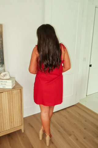 Linen Mini Dress - Red