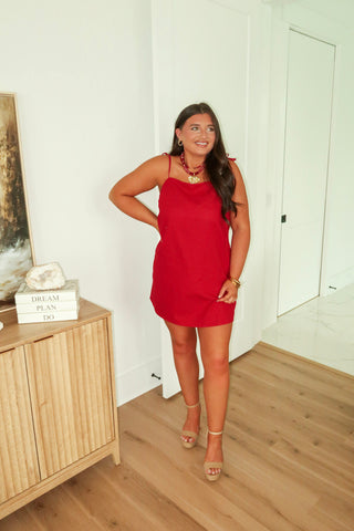 Linen Mini Dress - Red