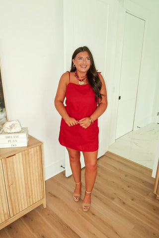 Linen Mini Dress - Red