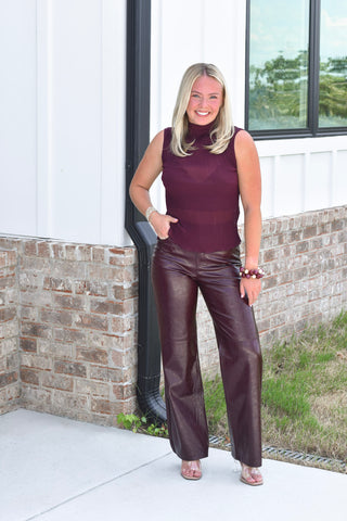 Sheer Mock Blouse - Wine