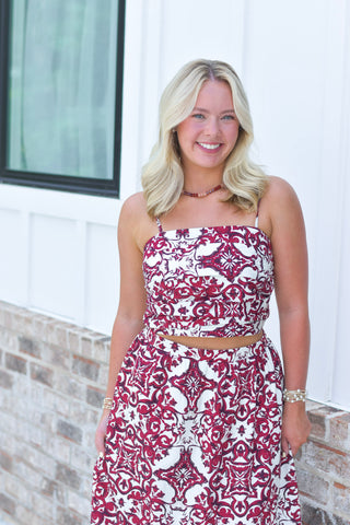 Ruched Detail Set - Crimson