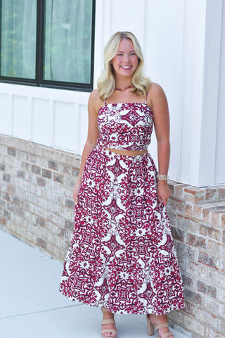 Ruched Detail Set - Crimson