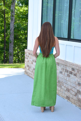 Linen Block Dress - Aqua