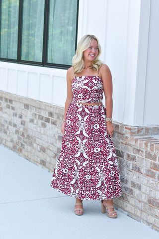 Ruched Detail Set - Crimson