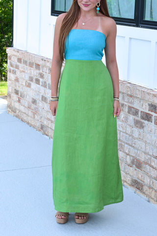 Linen Block Dress - Aqua