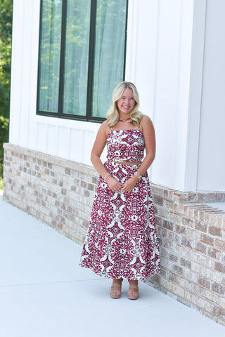 Ruched Detail Set - Crimson