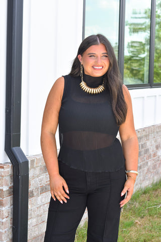 Sheer Mock Blouse - Black