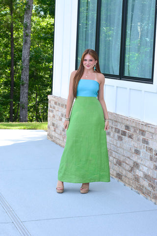 Linen Block Dress - Aqua