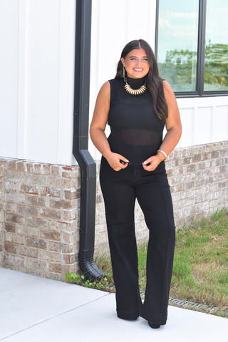 Sheer Mock Blouse - Black