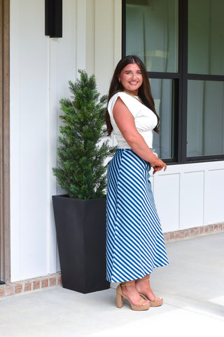 Blue Stripe Midi Skirt