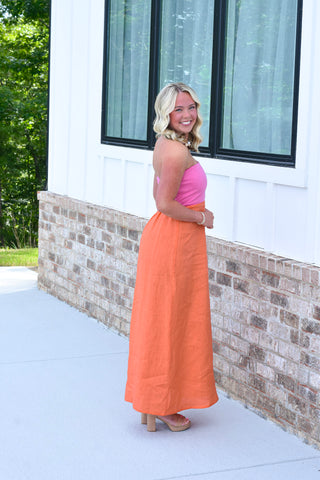 Linen Block Dress - Pink