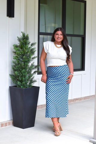 Blue Stripe Midi Skirt