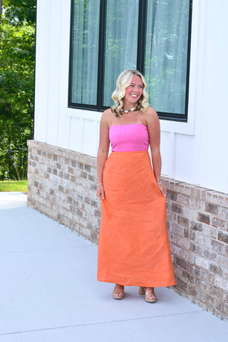Linen Block Dress - Pink