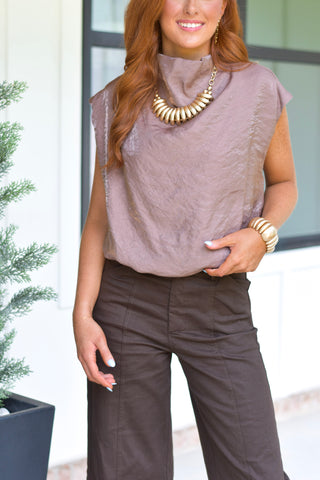 Satin Puff Top - Mocha