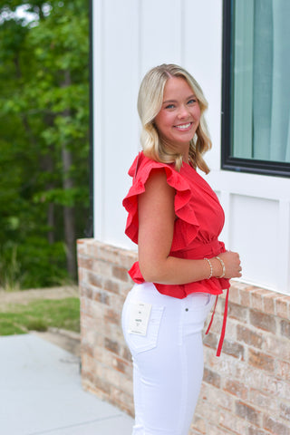Flutter Poplin Top - Red