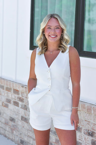 Button Short Set - White