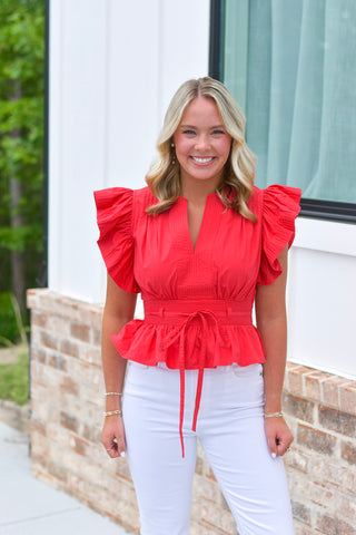 Flutter Poplin Top - Red