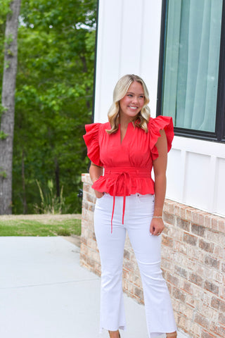 Flutter Poplin Top - Red