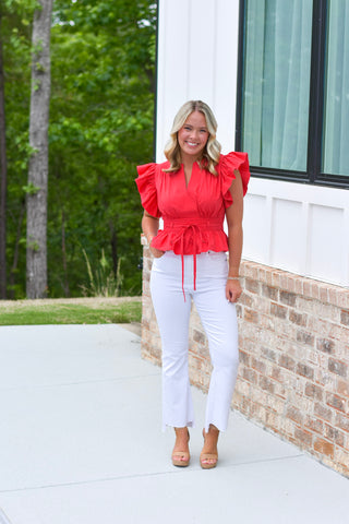 Flutter Poplin Top - Red