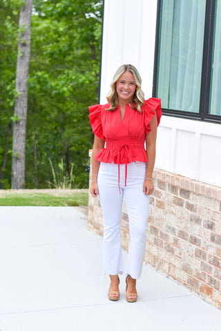 Flutter Poplin Top - Red