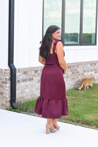 Tie Shoulder Midi Set - Wine