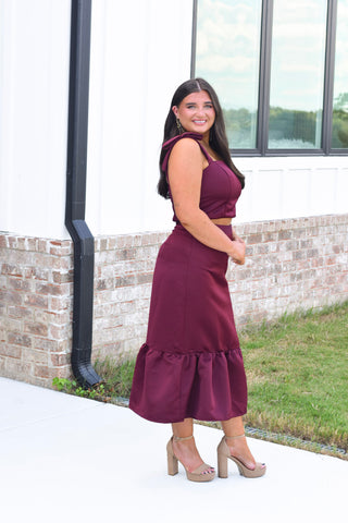 Tie Shoulder Midi Set - Wine