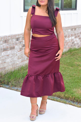 Tie Shoulder Midi Set - Wine